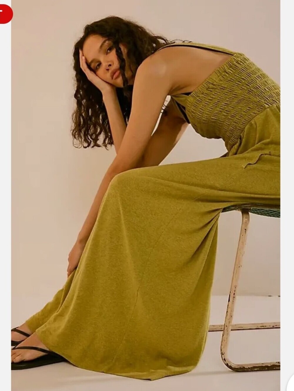 Free People Smocked Wide Leg Homecoming Jumpsuit Jumper Lime Romper - Picture 3 of 9